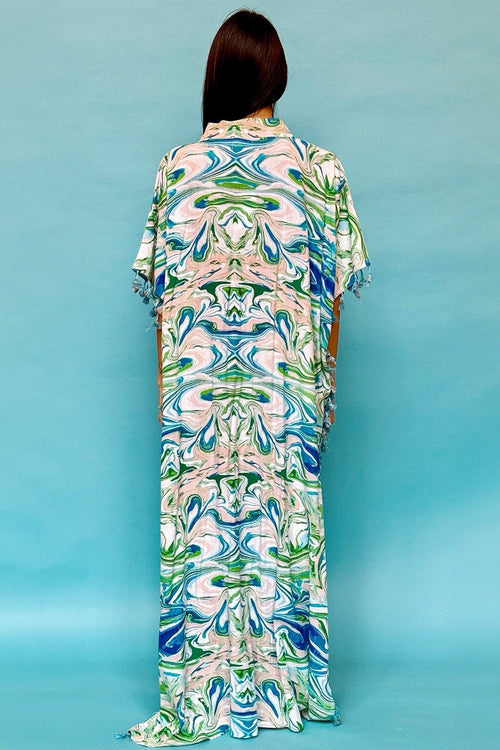Antica Sartoria 2024 Blue Green Aqua Swirl Print Kaftan Mumu NWT O/S LAST ONE