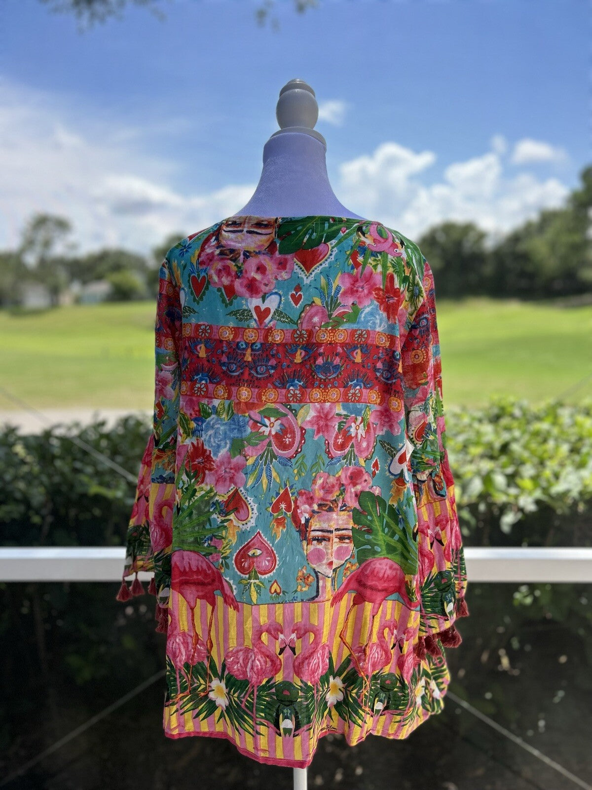 ANTICA SARTORIA FLAMINGO HEART COVER-UP DRESS TOP SEQUIN 🦩💛🩷💚🦩