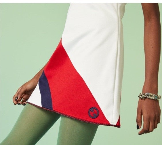 GUCCI 2024 RED WHITE AND BLUE SHORT STRAPPY DRESS NWT Size M