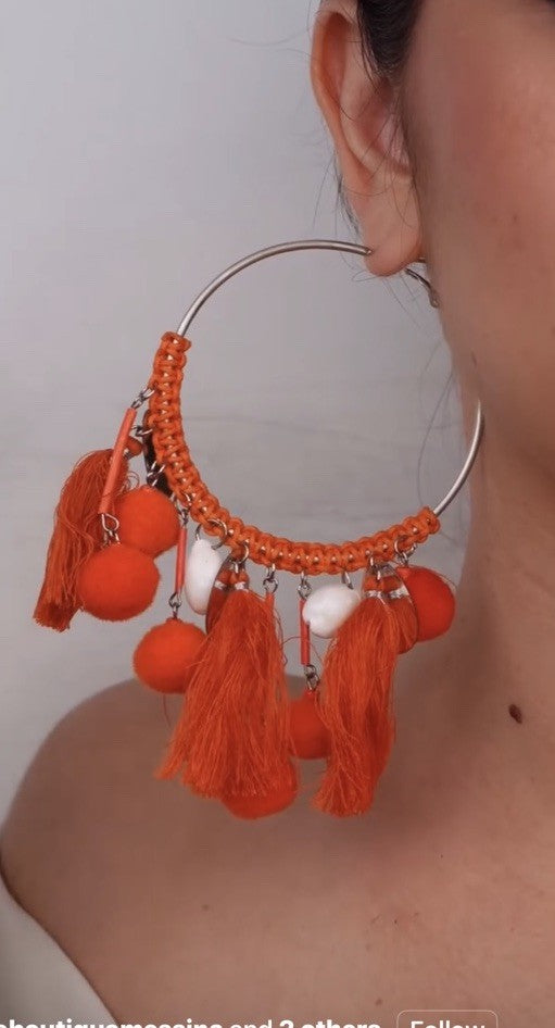 Antica Sartoria Pom Pom Hoop Earrings Orange 🧡