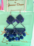 Antica Sartoria Pom Pom Hoop Triangle Earrings Blue Nwt 💙