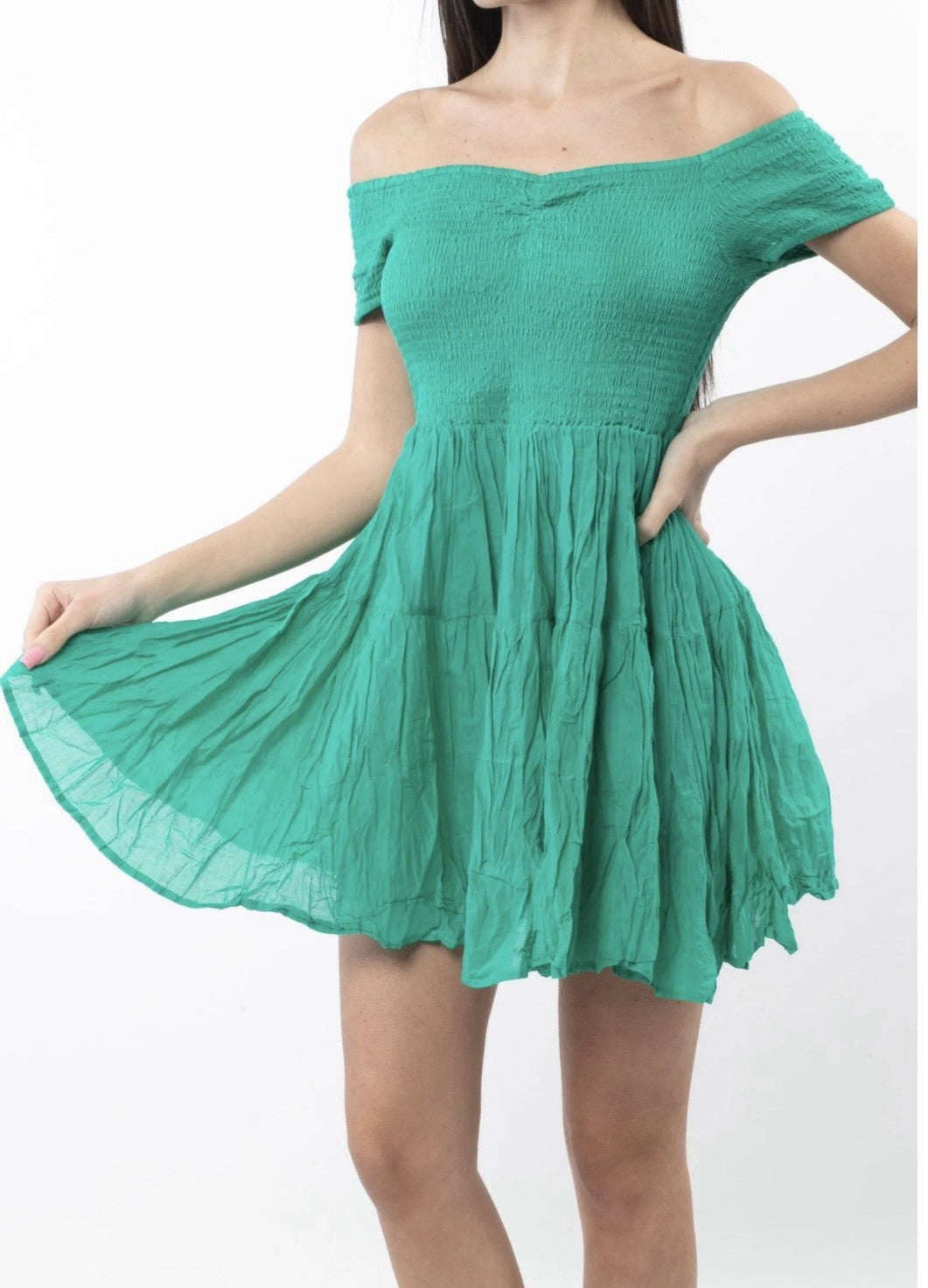 Antica Sartoria 2025 Smocked Off Shoulder Green Dress Nwt