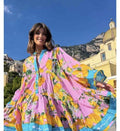 Antica Sartoria 2026 Positano Aqua & Pink Lemon 🍋 4 Button Flare Dress NWT O/S