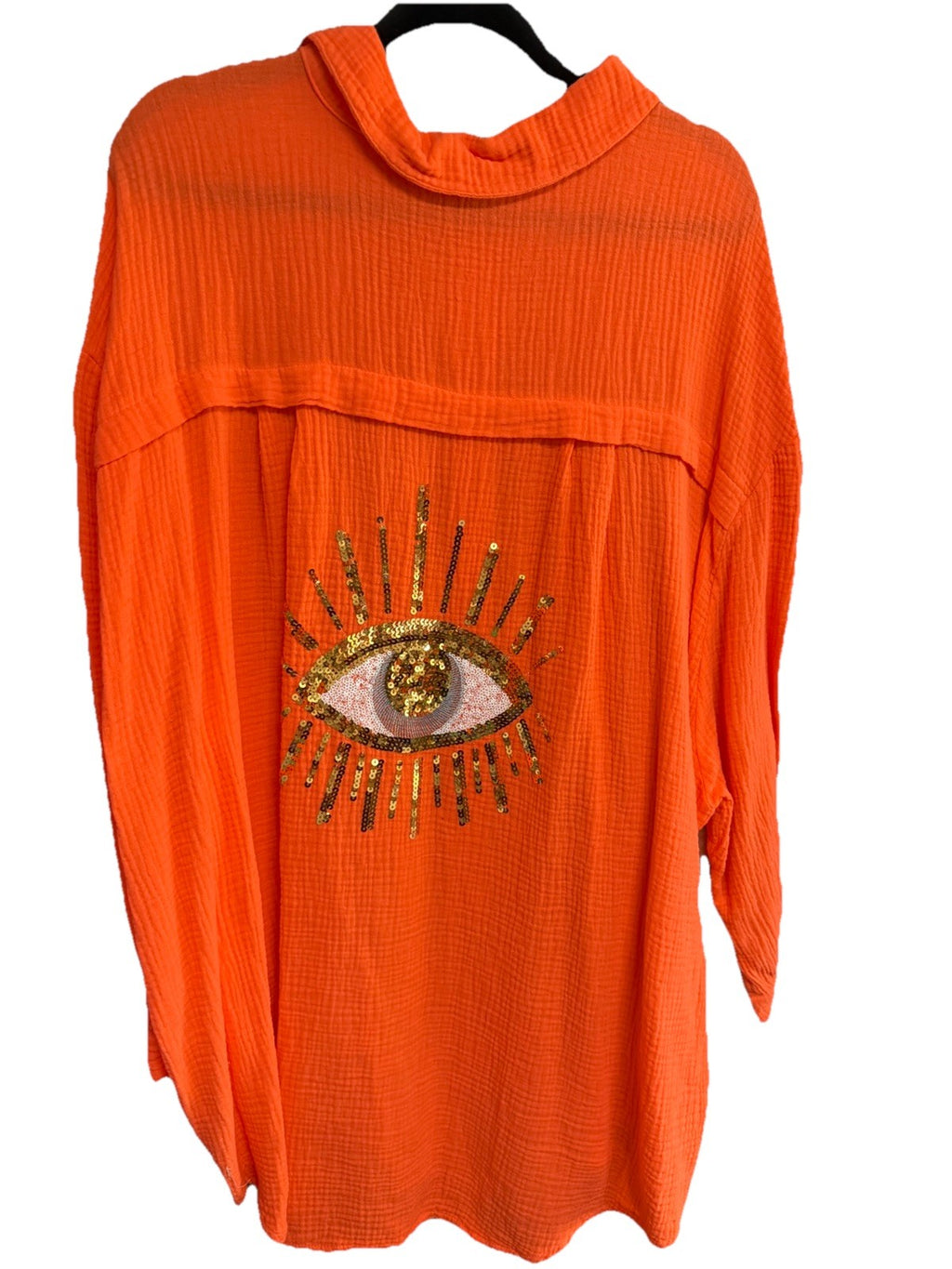 Made In Italy White Sequin Cheesecloth Top Eye Shirt Cover Up Free Size NWT