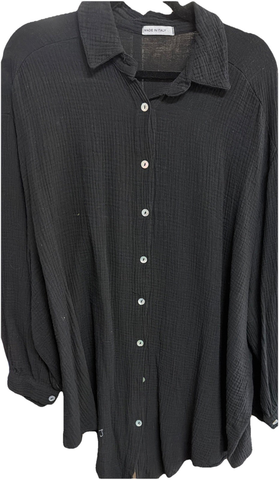 Made In Italy Black  Sequin Cheesecloth Top Eye Shirt Cover Up Free Size NWT
