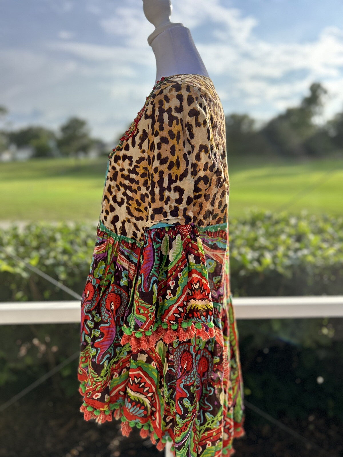 Antica Sartoria Leopard & Flowers 3 Button Flare Dress Top 🐆❤️💚