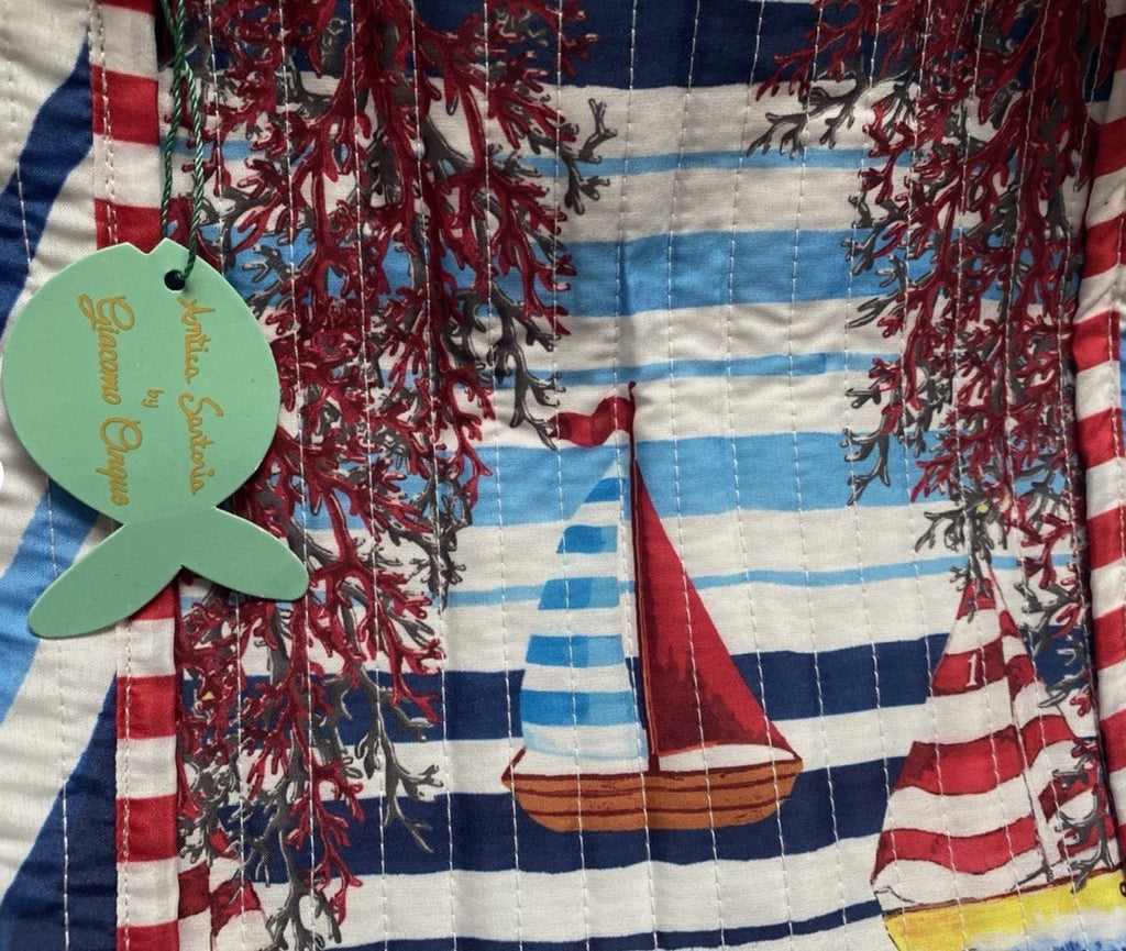 ANTICA SARTORIA 2025 SAILBOATS AND CORAL ZIPPERED BEACH TOTE/PURSE NWT 16 X 16