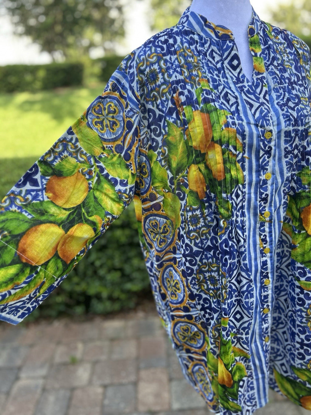Antica Sartoria Blue & Lemon Button Down Shirt Xl NWT