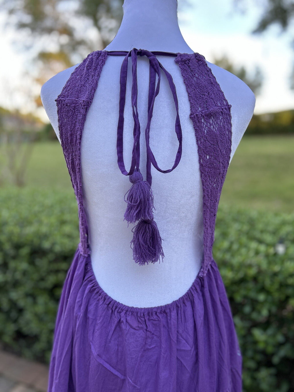 Antica Sartoria Gorgeous Purple Long Backless Lace Long Dress With Beads