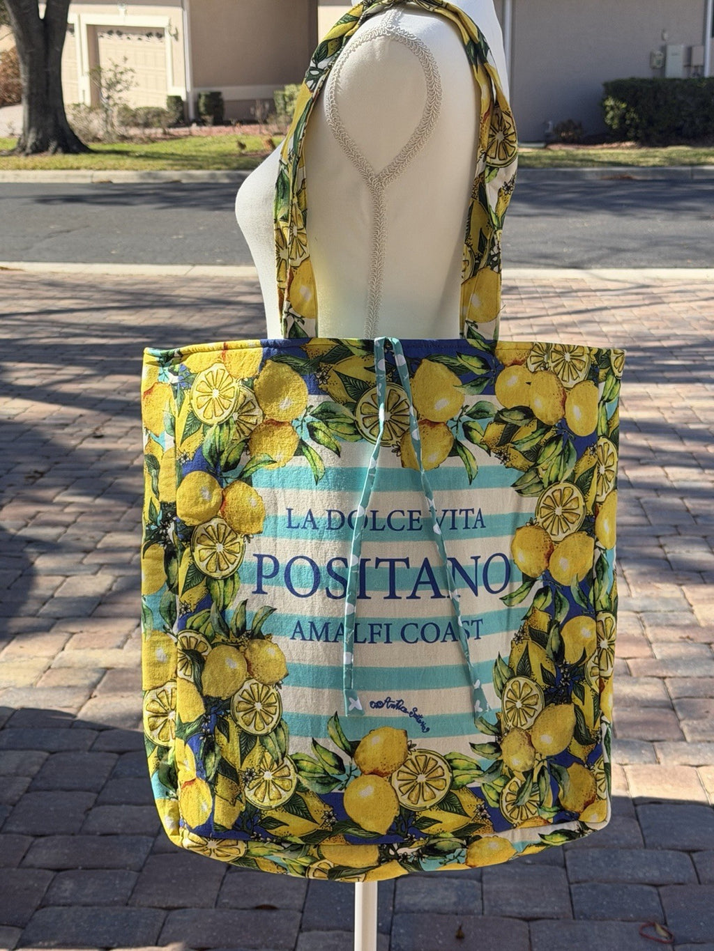 Antica Sartoria 2026 Beach Tote Tie Bag Lemon 🍋 & Blue Positano NWOT