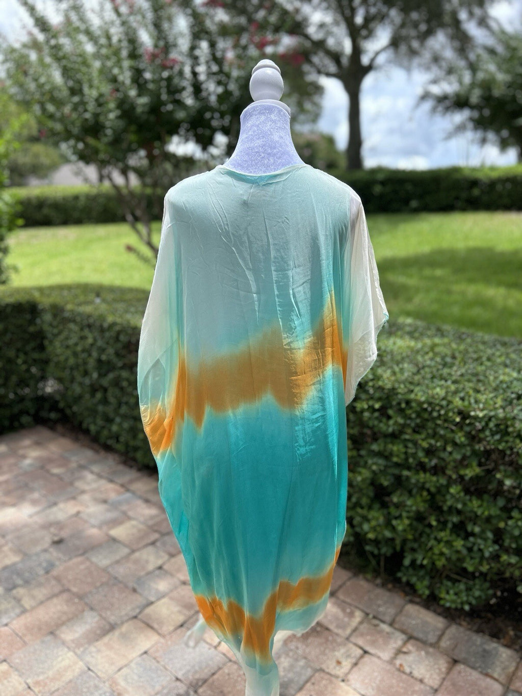 Made In Italy Silk Dress Kaftan Aqua, Nude Gold One Size