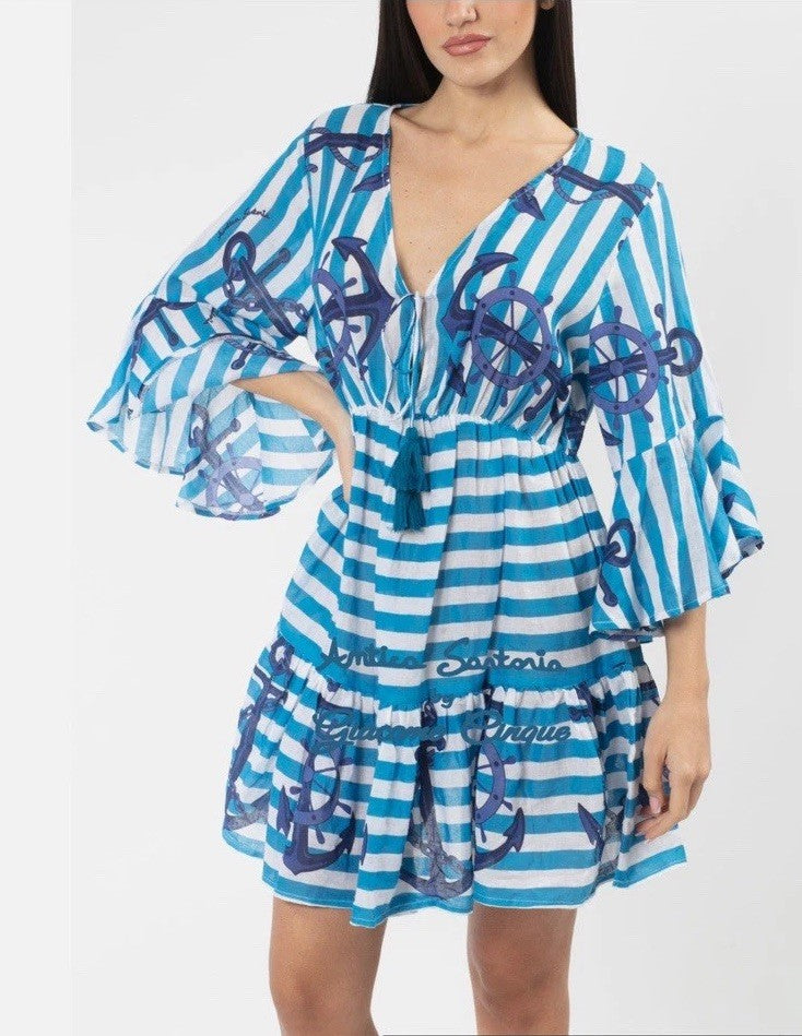Antica Sartoria 2025 Blue And White Sailor Dress NWT O/S