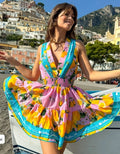 Antica Sartoria 2026 Positano Pink Lemon V Neck Dress  NWT O/S