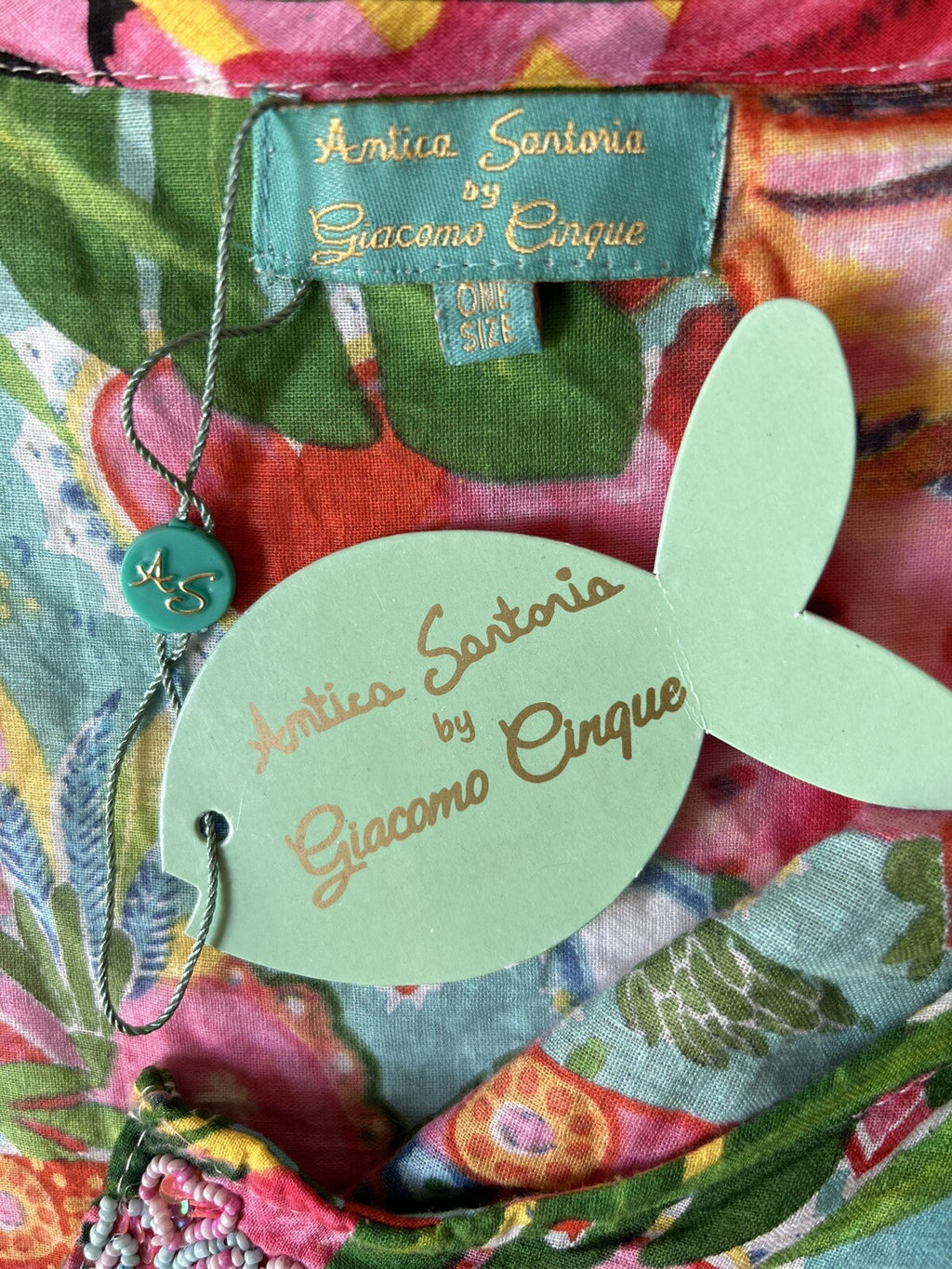 ANTICA SARTORIA FLAMINGO HEART COVER-UP DRESS TOP SEQUIN 🦩💛🩷💚🦩