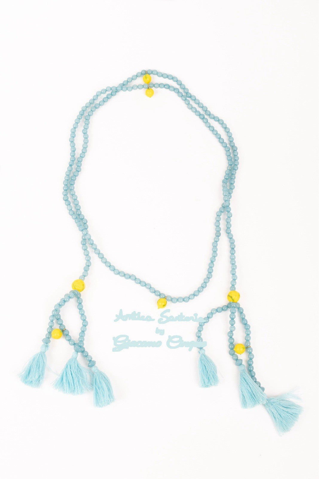 antica sartoria Beaded Belt Necklace Bag Chain NWT O/S Blue W/ Lemon 🍋
