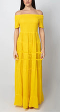 ANTICA SARTORIA 2025 Yellow OFF SCHOULDER LONG DRESS SEXY NWT O/S