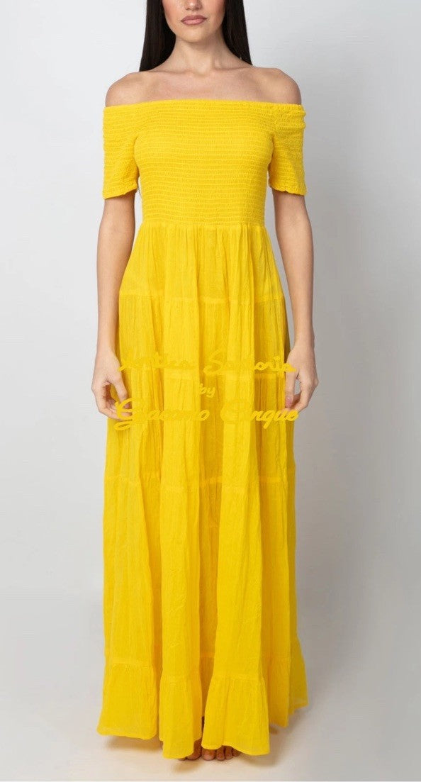 ANTICA SARTORIA 2025 Yellow OFF SCHOULDER LONG DRESS SEXY NWT O/S