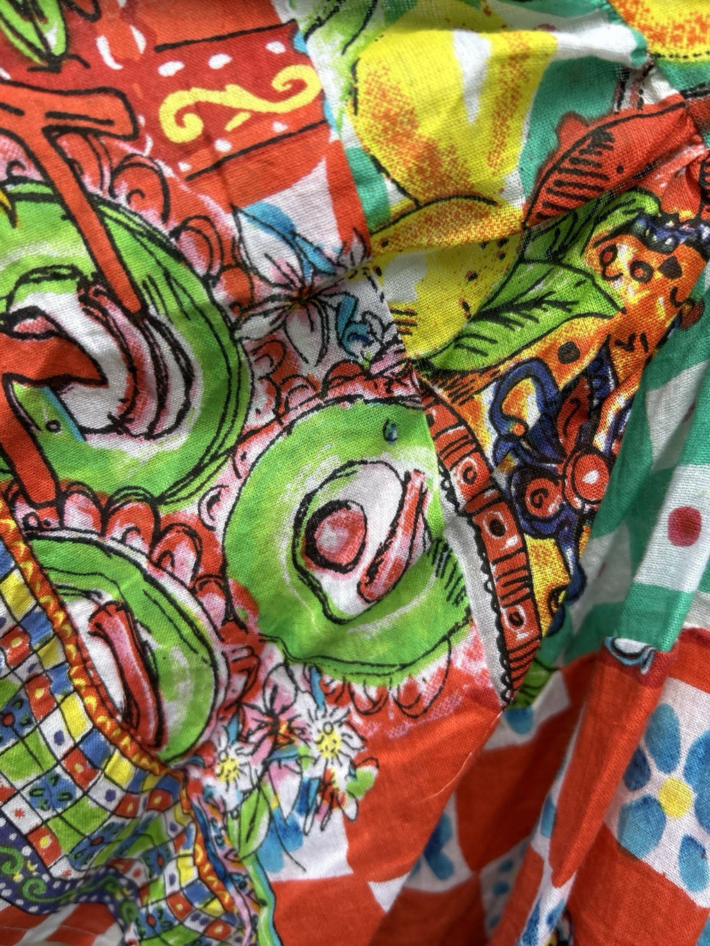 Antica Sartoria 2024 Gorgeous Print Green & Red Long Beaded V Neck Dress NWT O/S