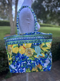 Antica Sartoria 2024 Blue Green & Lemon 🍋 Beach Tote Bag Lined Inside NWT