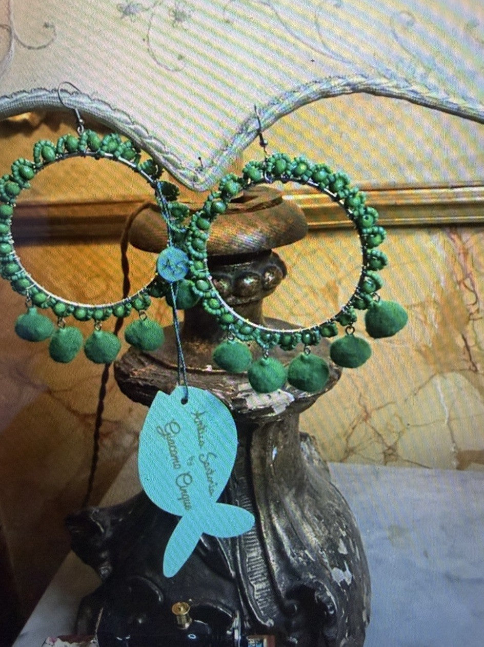 Antica Sartoria Pom Pom Hoop Green 💚 Earrings