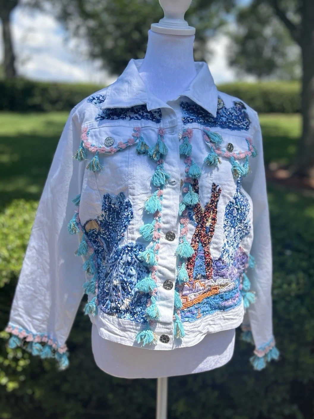 ANTICA SARTORIA 2024 BLUE WHITE BEAUTIFUL JEAN JACKET NWT MEDIUM