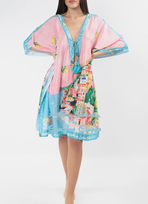 ANTICA SARTORIA 2025 CAPRI BY THE SEA GEORGOUS PONCHO /TOP/COVER UP OS TO XL NWT