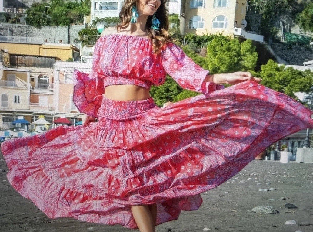 Antica Sartoria 2026 Gorgeous Pink Paisley Skirt Top Set  NWT O/S