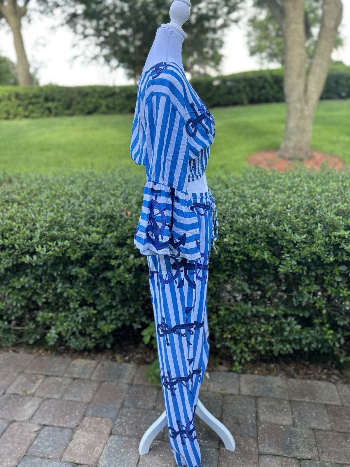 Antica Sartoria 2025 Blue & White Pants Top 2 Pc Set NWT