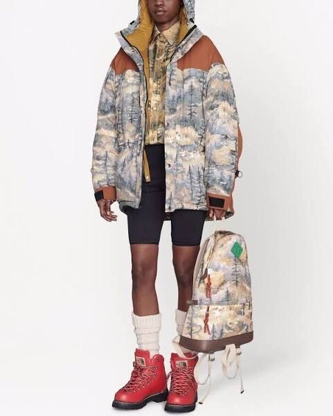 Auth Gucci The North Face Parka Puffer Forest Print Jacket Down Coat XS Unisex