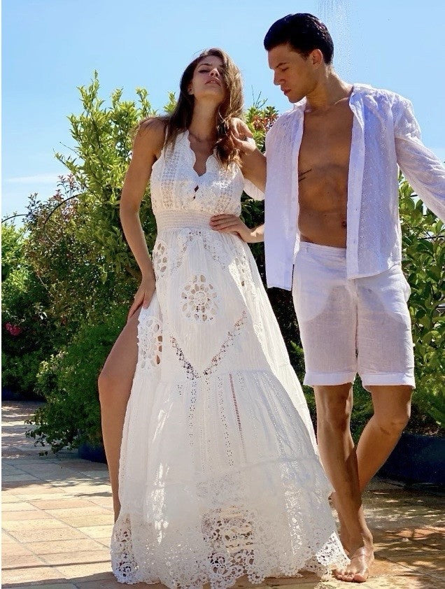 ANTICA SARTORIA LONG SLEEVELESS GORGEOUS WHITE LACEY DRESS O/S NWT 2024