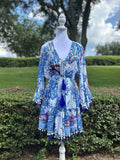 Antica Sartoria 2024 Beaded Coral Volcano Blue White Dress NWT O/S