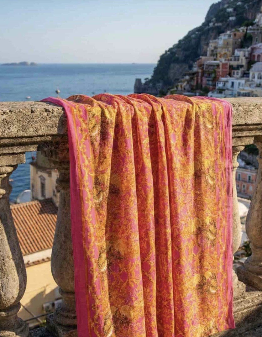 Antica Sartoria 2026 Fuxia & Orange Coral Scarf Sarong Nwt 40 X 70