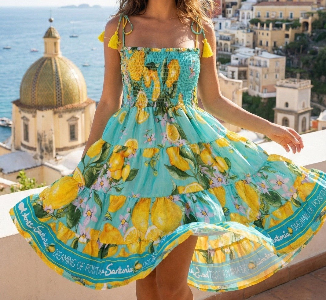 Antica Sartoria 2026 Aqua Lemon 🍋 Smocked Top Dress NWT S/M Matching W/ Mommy