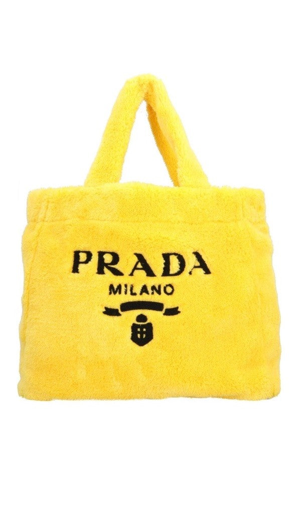 Prada Terry Lemon Yellow Beach Boat Party Tote Bag Black Logo New