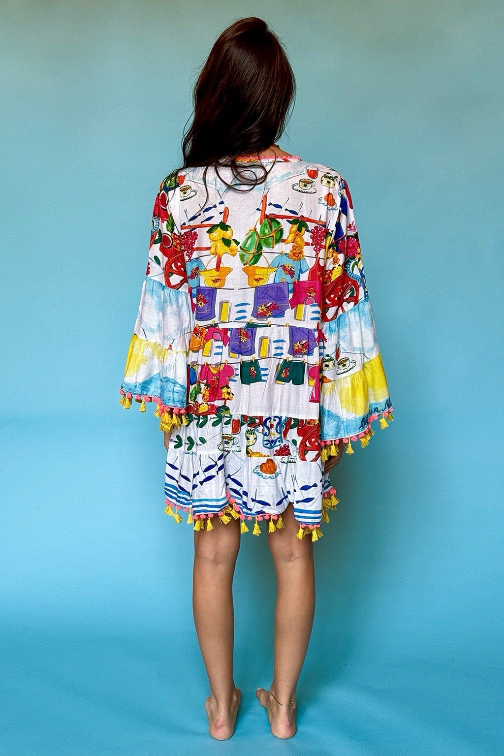 ANTICA SARTORIA 2024 SCENES OF NAPOLI TIE FRONT DRESS PINK BLUE NWT O/S