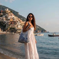 Antica Sartoria 2026 Amalfi Blue & White Polyester Beach Bag Nwt