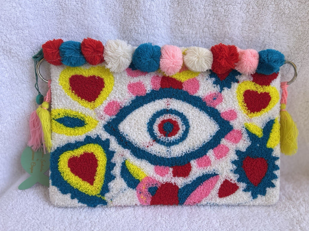 ANTICA SARTORIA 2025 EYE HEARTS CLUTCH BAG WHITE COLORFUL