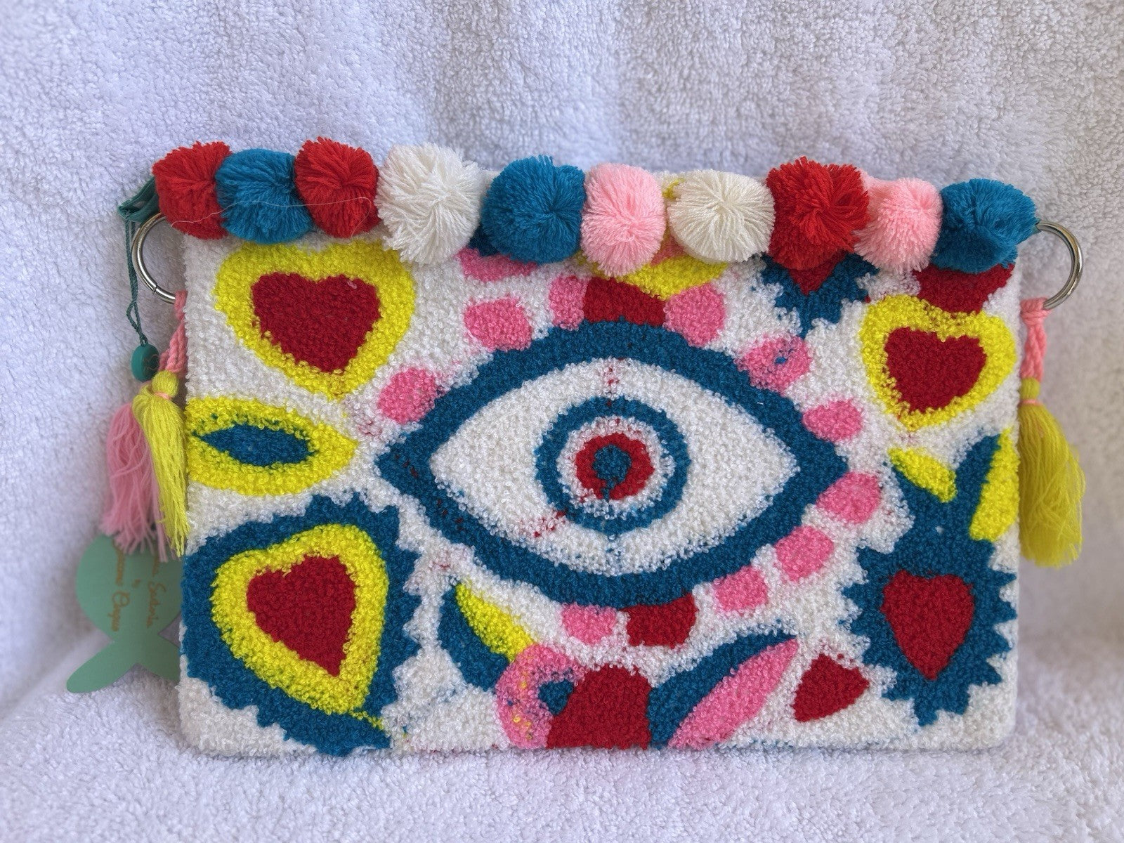 ANTICA SARTORIA 2025 EYE HEARTS CLUTCH BAG WHITE COLORFUL