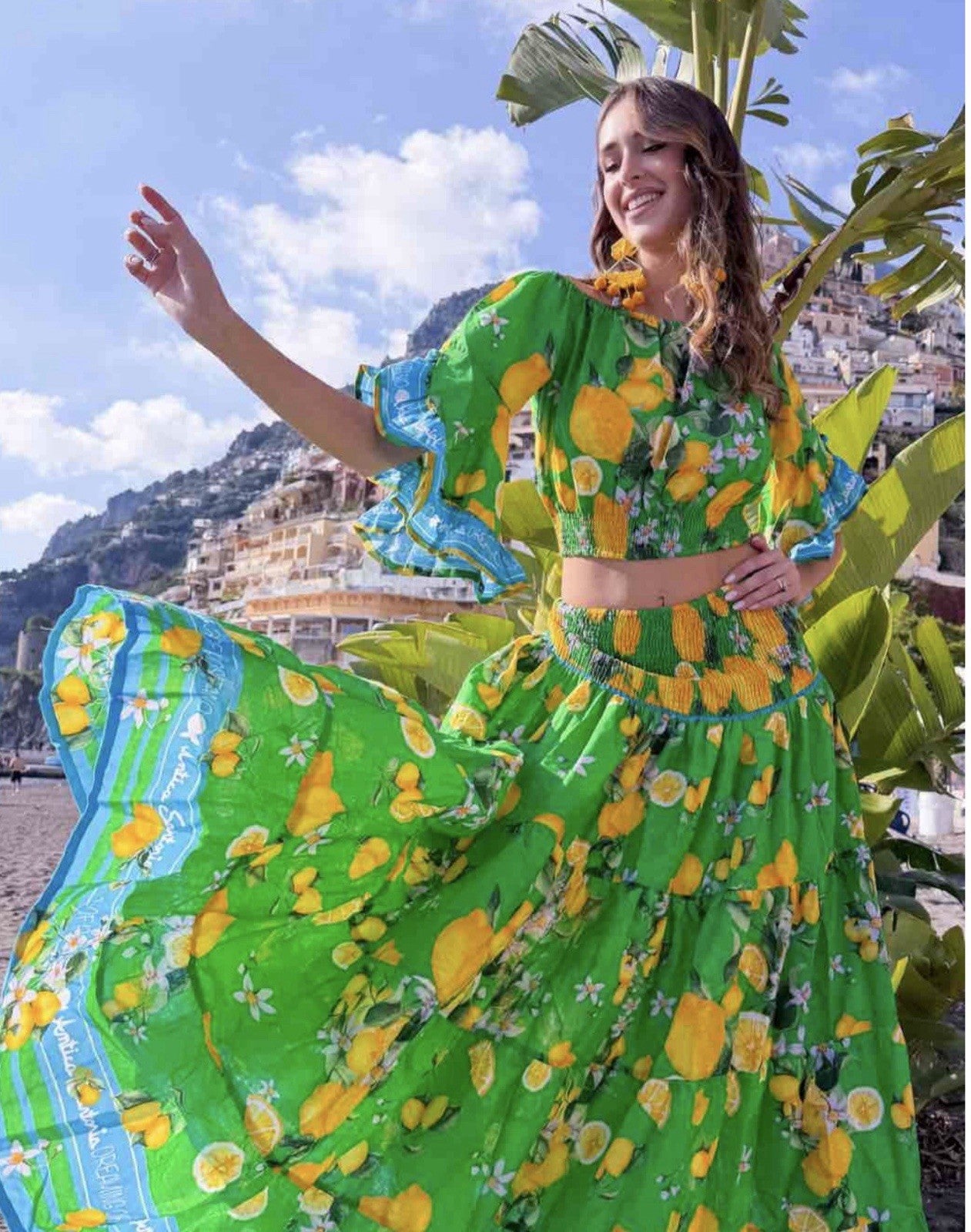 Antica Sartoria 2026 Gorgeous Green Lemon Skirt Top Set  NWT O/S