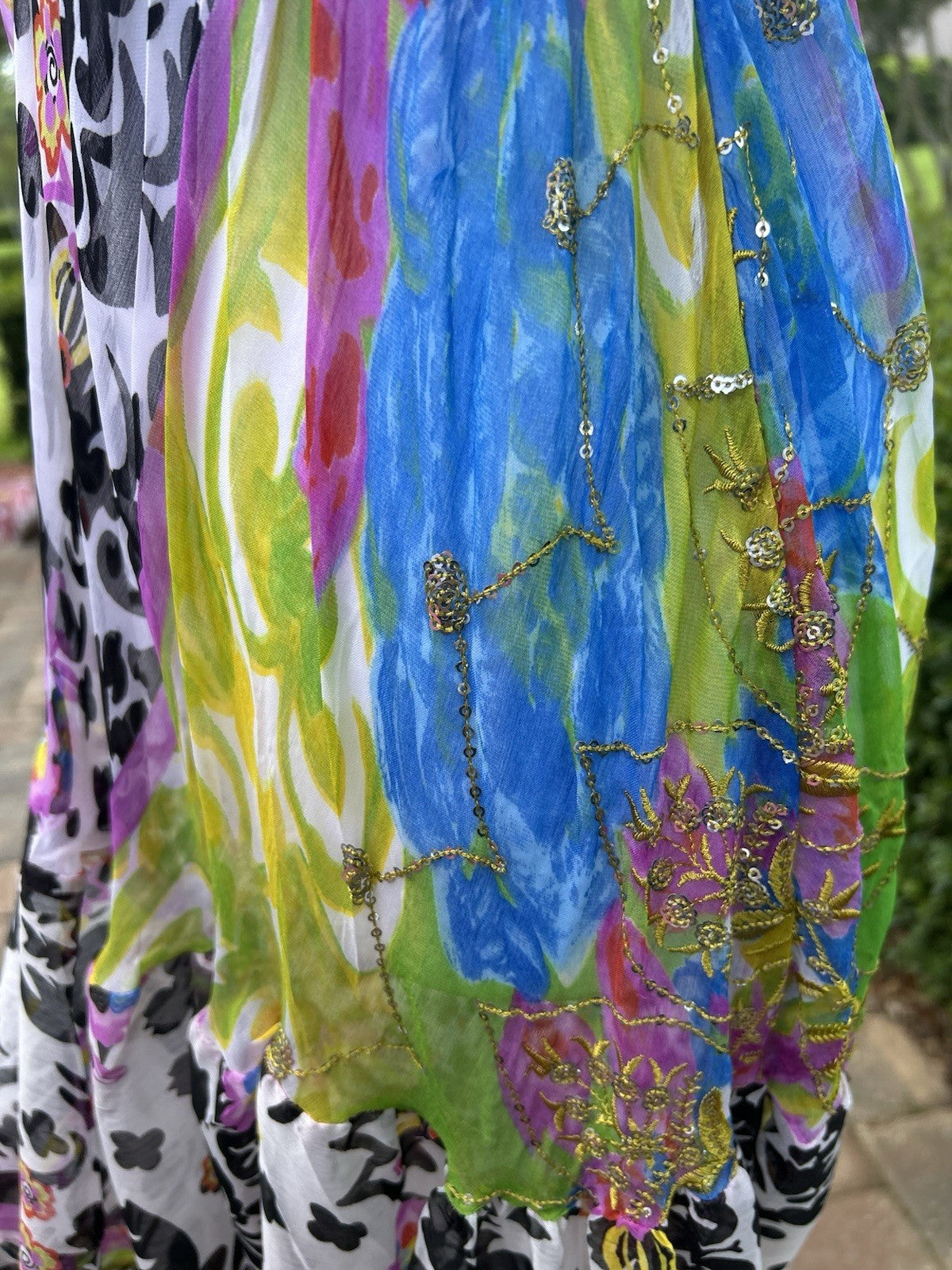 Antica Sartoria Lime & Pink Blue Fun print STRAPPY  Smocked Top Dress NWT O/S