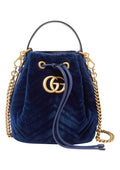 Gucci Navy Velvet bucket Bag with Gold Details Crossbody detachable Chain