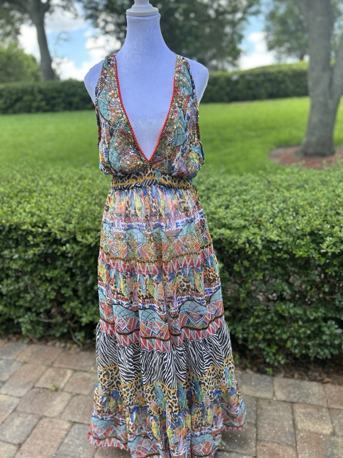 Antica Sartoria Leopard & Zebra Halter Top Backless Dress NWT O/S