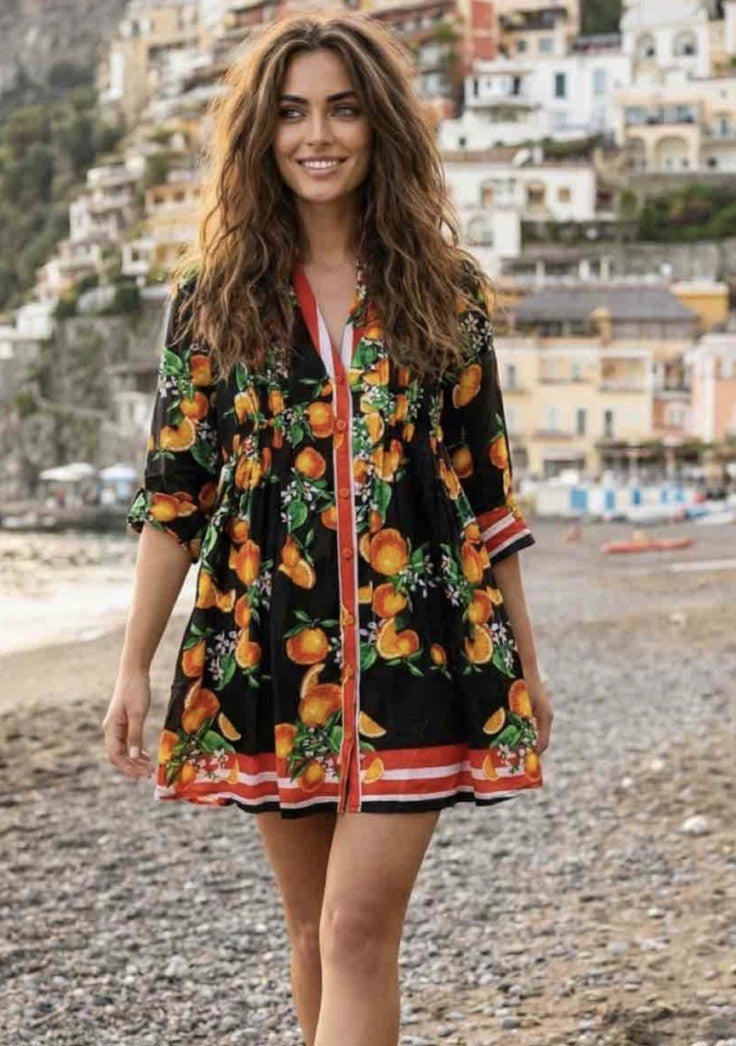 Antica Sartoria 2026 Black Orange 🍊& Green Tie Front Dress  NWT L/XL