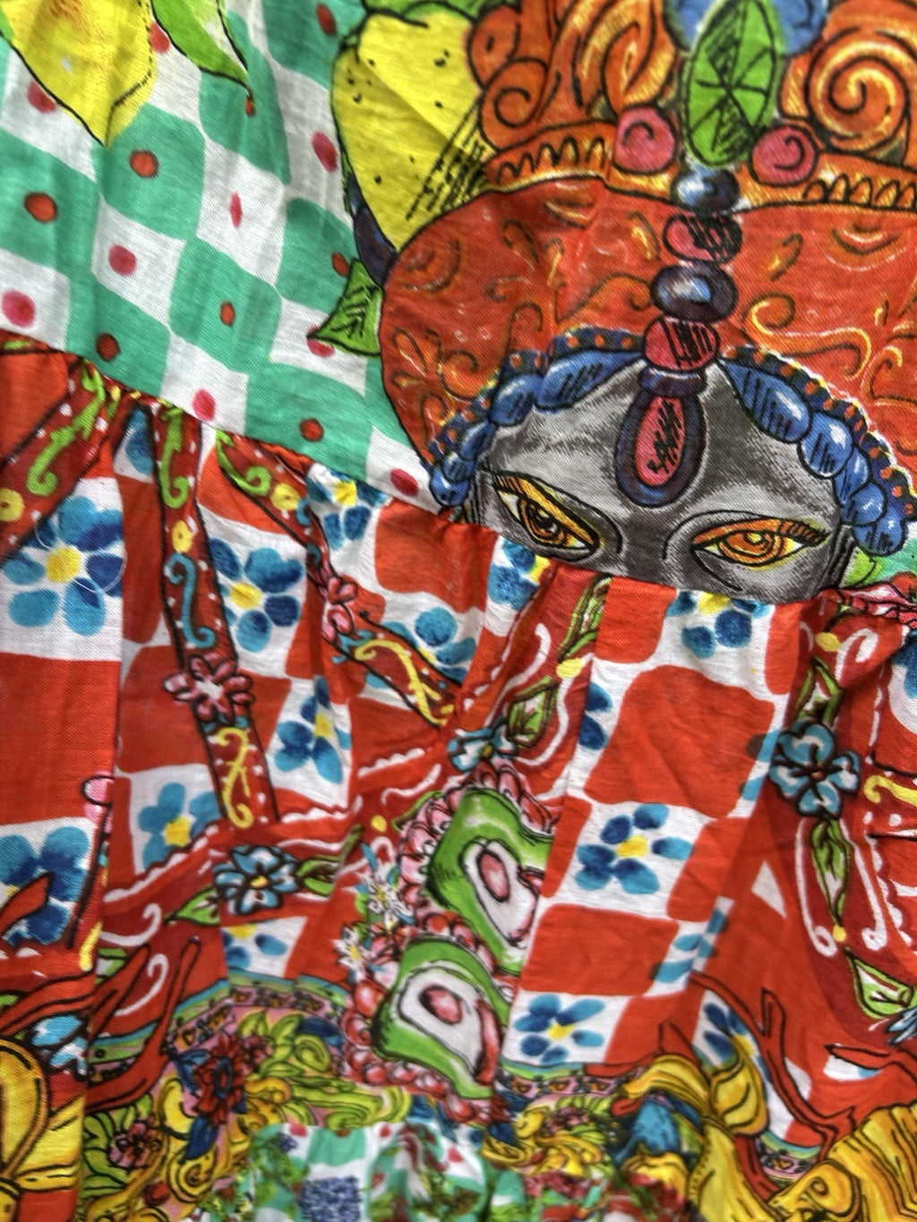 Antica Sartoria 2024 Gorgeous Print Green & Red Long Beaded V Neck Dress NWT O/S