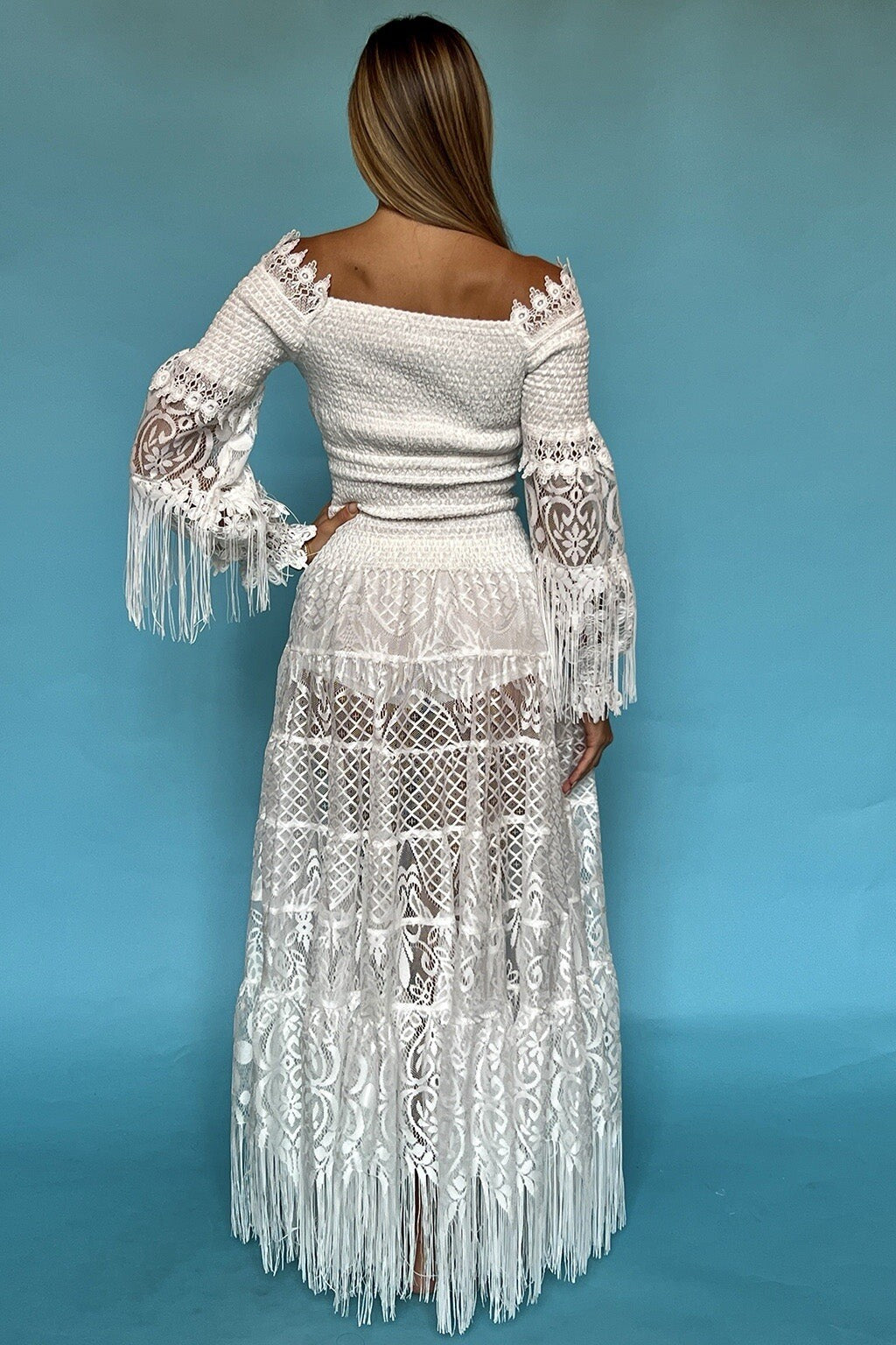 ANTICA SARTORIA OFF SHOULDER WHITE LACE GORGEOUS DRESS