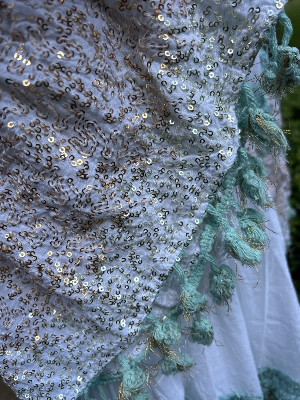 ANTICA SARTORIA 2024 WHITE AQUA GOLD TIE FRONT GORGEOUS SEQUINS OS DRESS