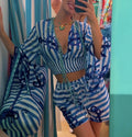 Antica Sartoria 2025 Blue & White Shorts Top 2 Pc Set NWT