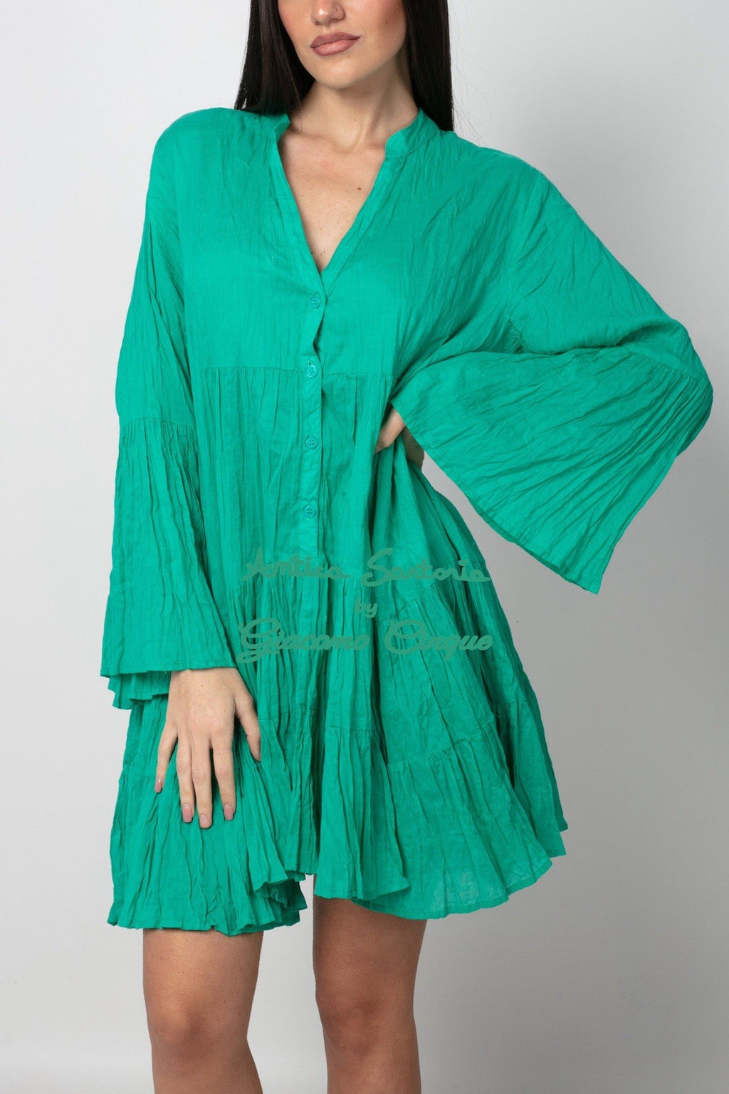 ANTICA SARTORIA 2025 SHORT GREEN V NECK DRESS 2025 NWT O/S
