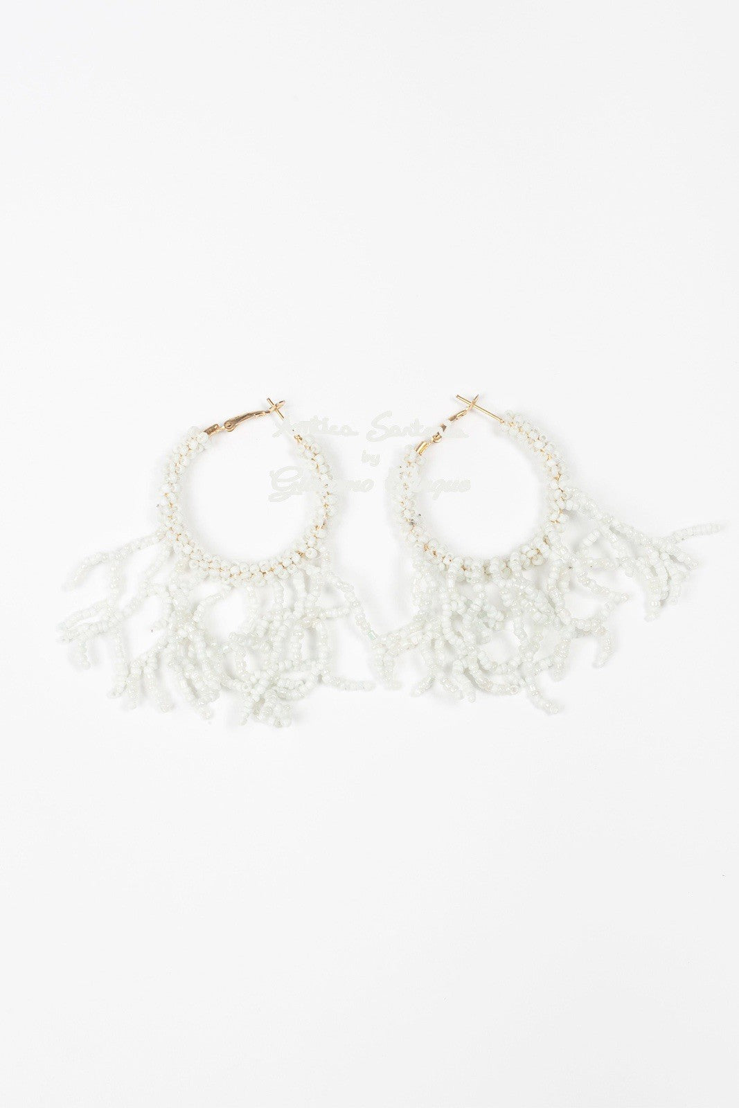 ANTICA SARTORIA 2025 WHITE BEADED HOOP EARRINGS GORGEOUS NWT