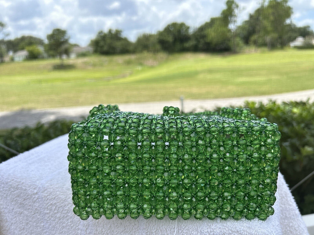 Green Crystal Flower Beads Gorgeous Bag Hand Made NEW
